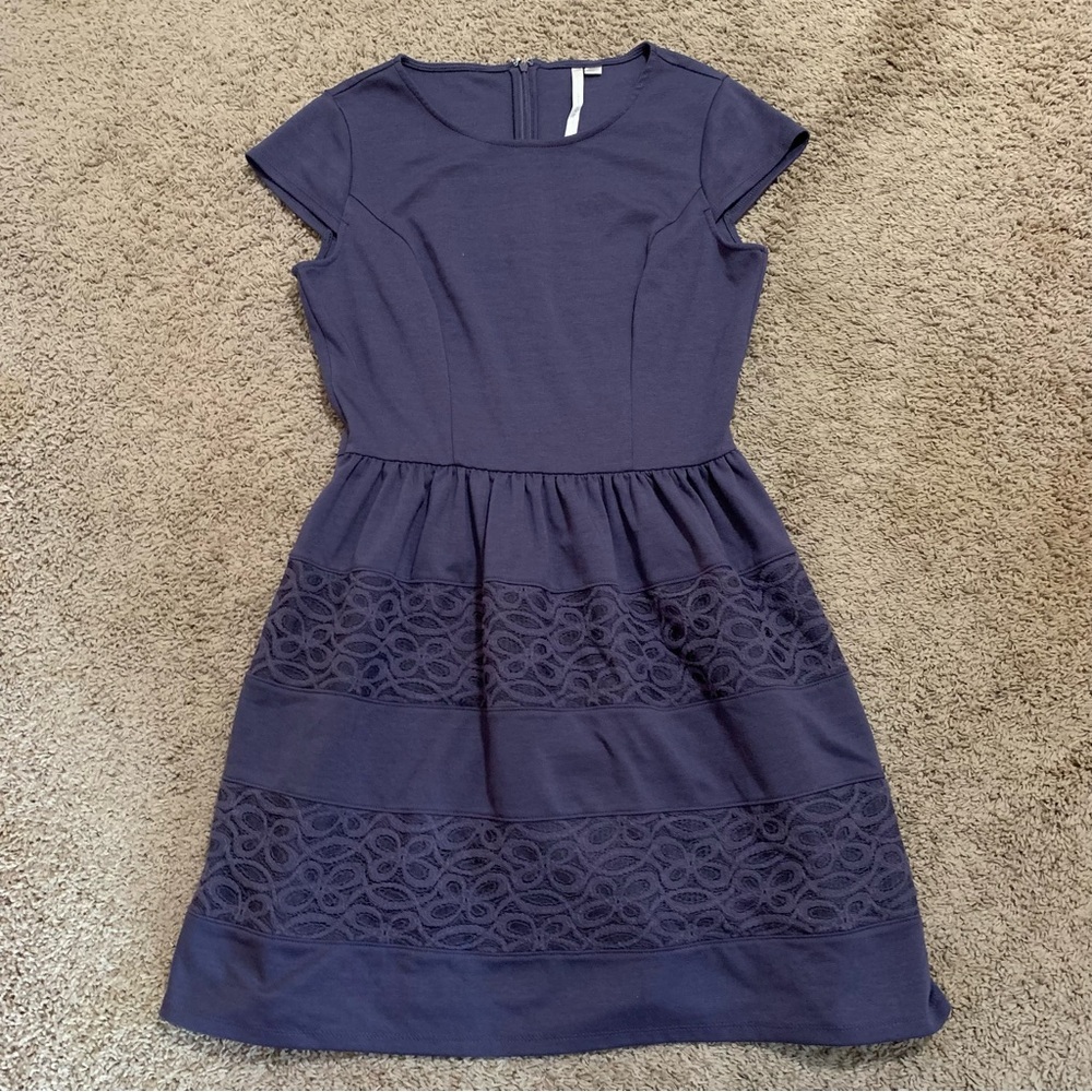 LC Lauren Conrad Navy Blue Lace Panel Fit & Flare Dress